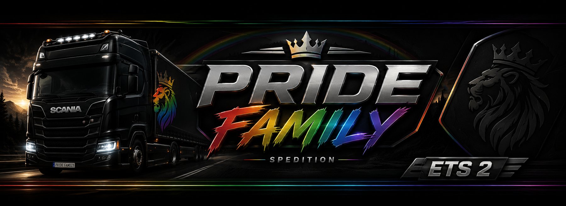 Pride Family Spedition – schwarzer Scania mit Regenbogen-Schriftzug